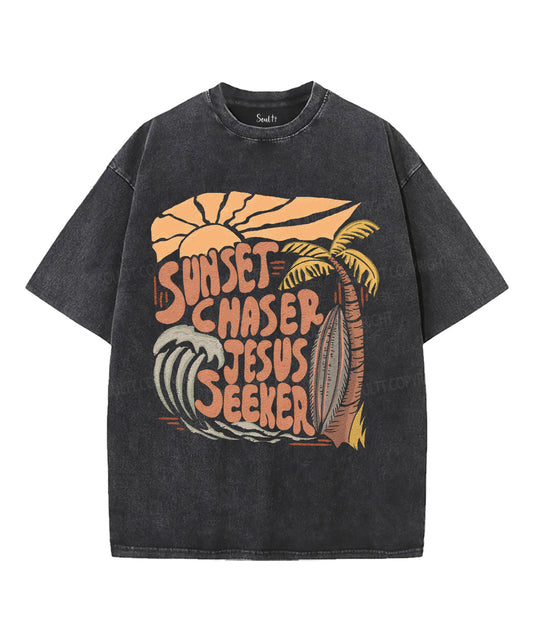 Sunset Chaser Jesus Seeker Unisex Washed Christian T-shirt
