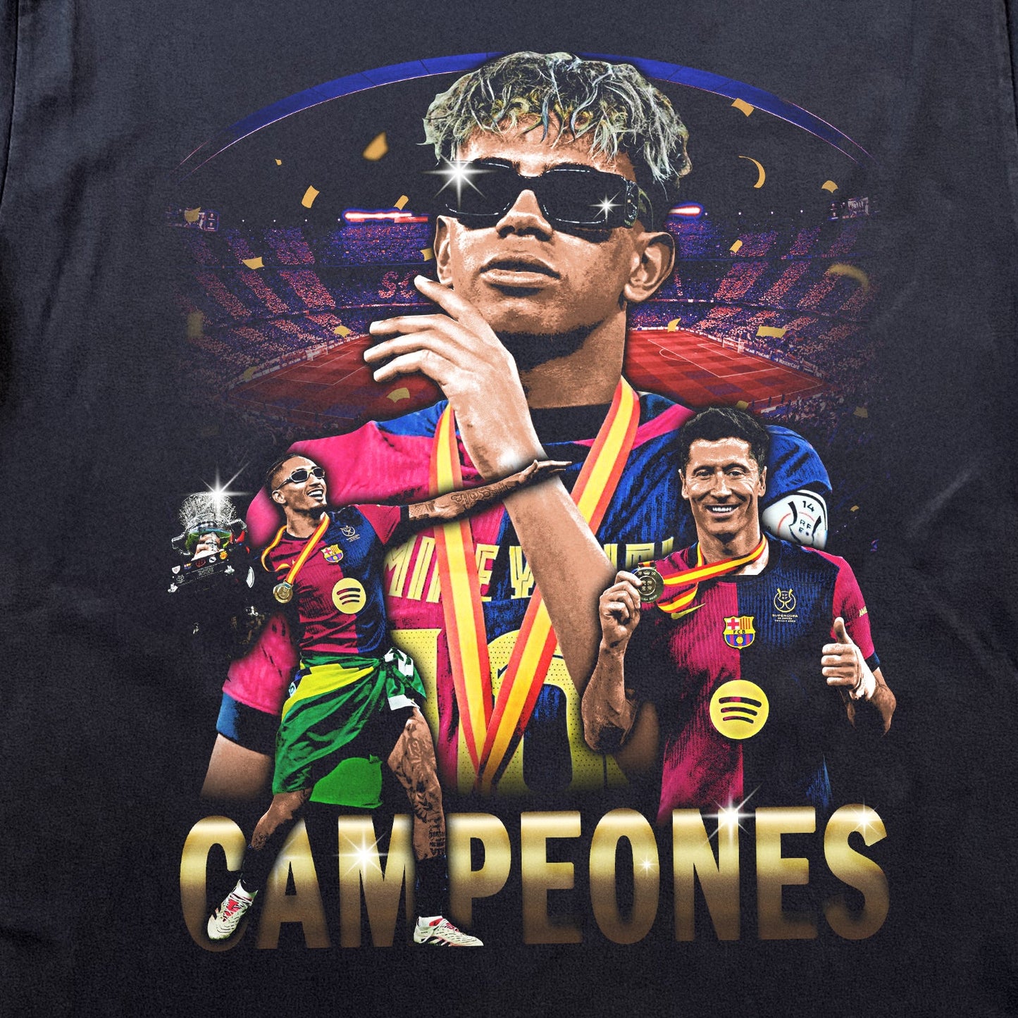 BARCELONA SUPER SPAINSH CHAMPION 2025 HEAVYWEIGHT BLACK T-SHIRT