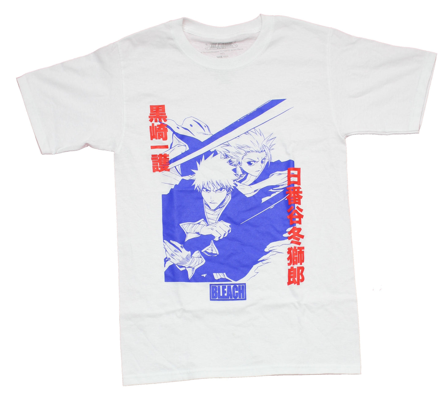Bleach Mens T-Shirt - Ichigo & Toshiro Attacking Duo Image Under Name