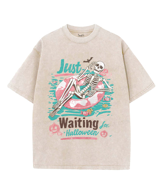Just Waiting For Halloween Unisex Washed Christian T-shirt Style001