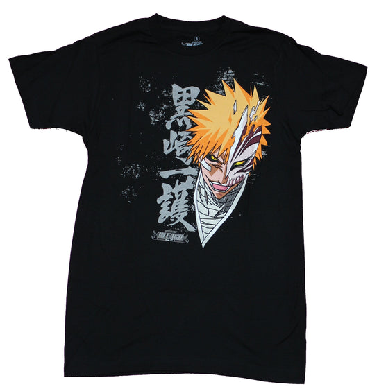 Bleach Mens T-Shirt - Smiling Ichigo Side Face & Kanji Image