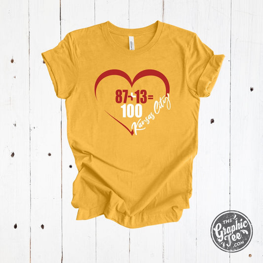 87+13=100 Kansas City Heart Tee Shirt