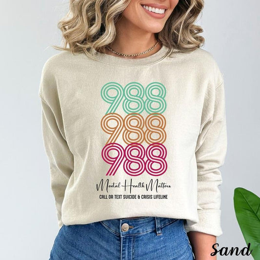 988 Sweatshirt For Women Mental Health Matter Shirt Suicide Awareness Tees 988 Hoodie Depression Tees For Her Therapy Crewneck For Counselor TK43GN