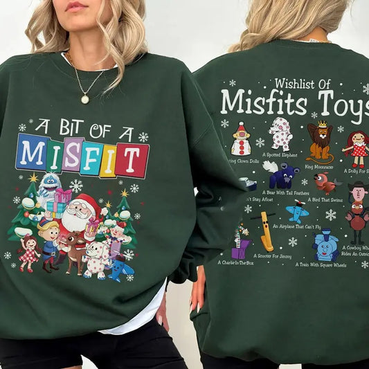 A Bit Of A Misfit Sweatshirt, Misfit Island Christmas T-Shirt, Rudolph Reindeer Xmas T-Shirt, Rudolph The Red Nosed Reindeer Sweater, Rudolph Xmas Tee Shirt, Both Sided