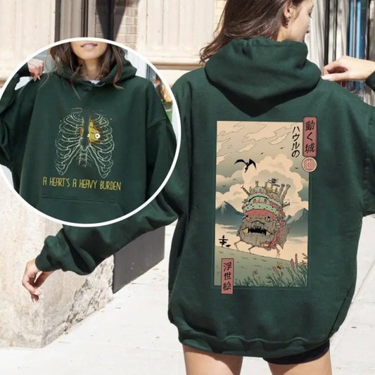 A Heart's A Heavy Burden 2 Sided Hoodie, Sweatshirt, Tshirt, Howls Moving Castle Shirt, Studio Ghiblii, Full Size, Full Size, Tee Print