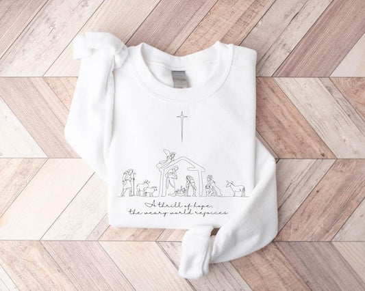 A Thrill Of Hope The Weary World Rejoices Sweatshirt, Christian Christmas Sweatshirt, Nativity Scene Sweater, Christmas Jesus Nativity  T-shirt, sweater and Hoodiestyle{n002}2