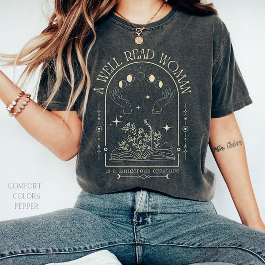 A Well Read Woman T-Shirt, Bookish Merch tshirt Book Club, Dangerous Creature Sweater, Booktok Stuff, Gift for Reader