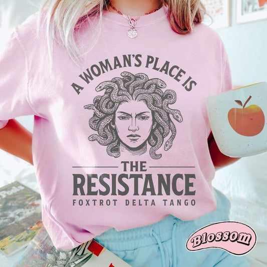 A Woman's Place Is In The Resistance Bookish T-Shirt, Jay Graber Shirt, Feminist Shirt, Latin Text, A World Without Caesars Tee