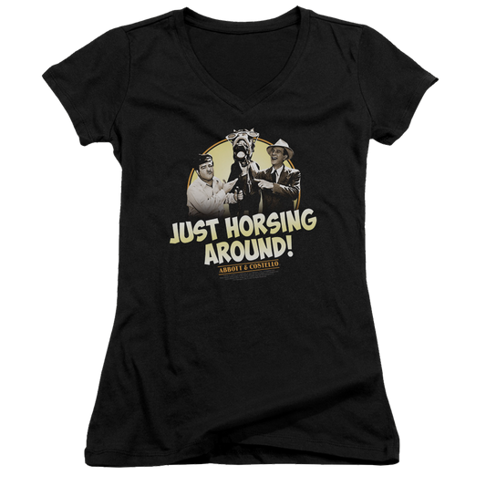 Abbott and Costello Horsing Around - Juniors V-Neck T-Shirt