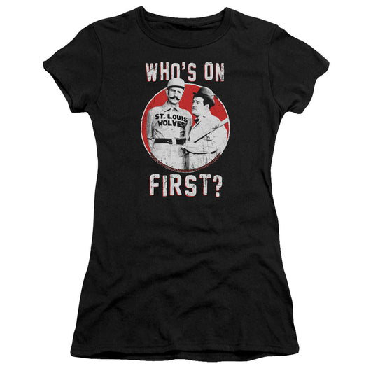 Abbott & Costello First Junior Sheer Cap Sleeve Womens T Shirt Black