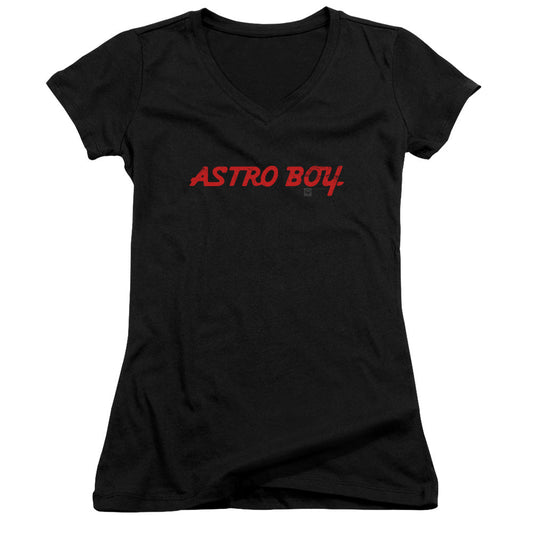 Astro Boy Classic Logo Junior Sheer Cap Sleeve V Neck Womens T Shirt Black