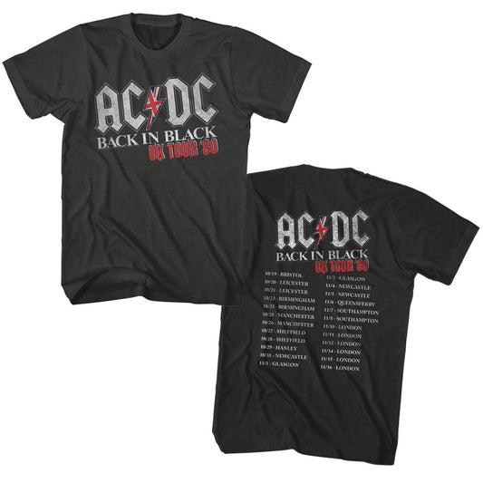 AC/DC Mens S/S T-Shirt - In Black Uk Tour - Solid Smoke