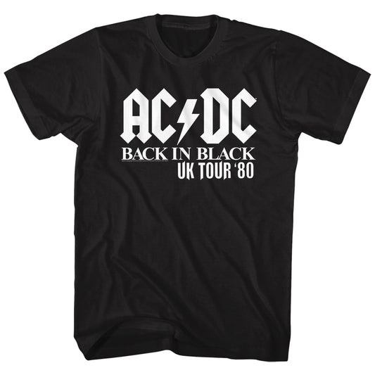 AC/DC Mens S/S T-Shirt - Uk Tour Solid White - Solid Black