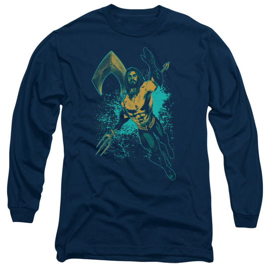 Aquaman Movie Make A Splash Mens Long Sleeve Shirt Navy Blue