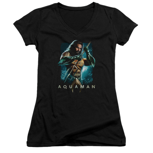 Aquaman Movie Trident - Juniors V-Neck T-Shirt