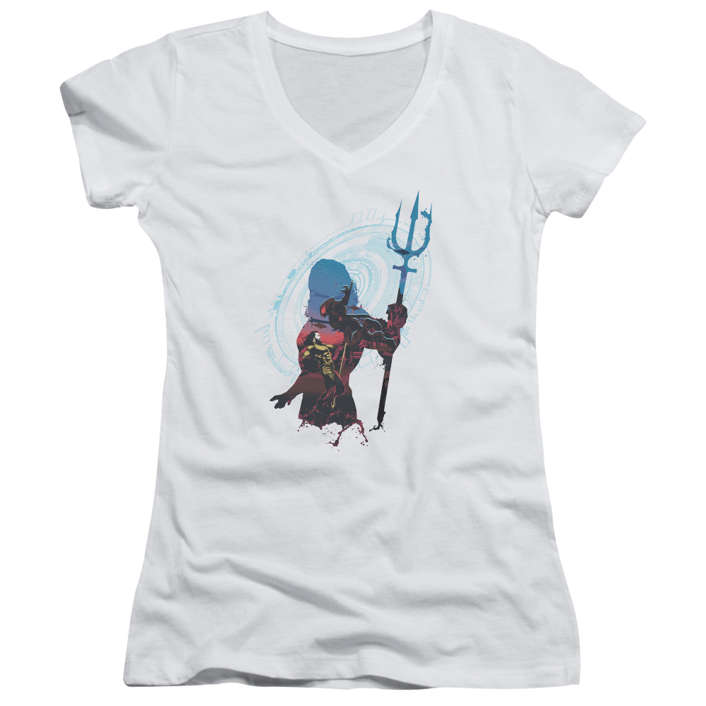 Aquaman Movie Silhouette - Juniors V-Neck T-Shirt