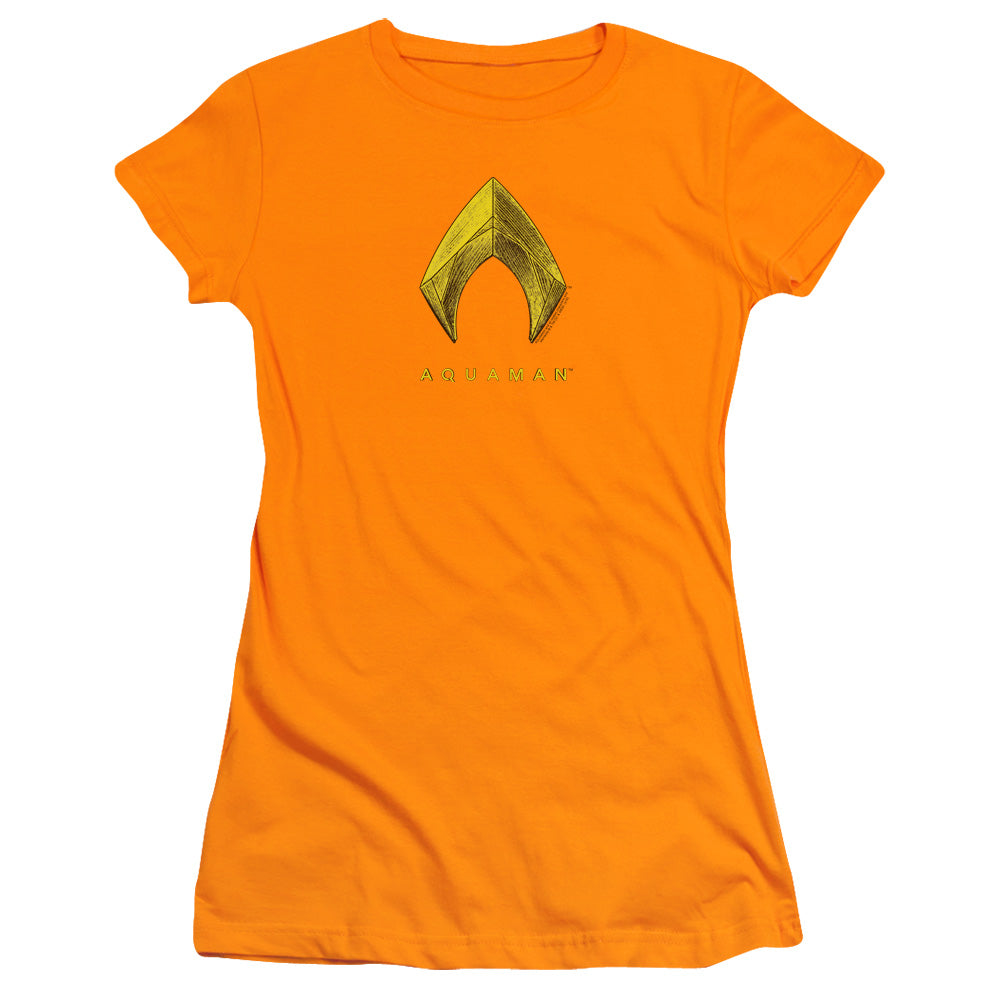 Aquaman Movie Aquaman Logo Junior Sheer Cap Sleeve Womens T Shirt Orange