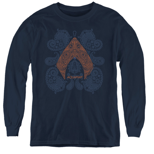 Aquaman Movie Aqua Paisley - Youth Long Sleeve T-Shirt