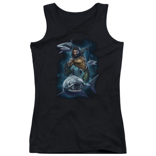 Aquaman Movie Swimming With Sharks Womens Tank Top Shirt Black