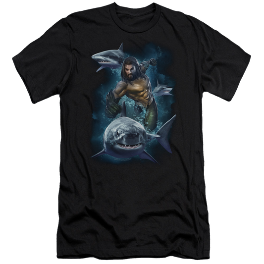 Aquaman Movie Swimming With Sharks - Men's Premium Slim Fit T-Shirt