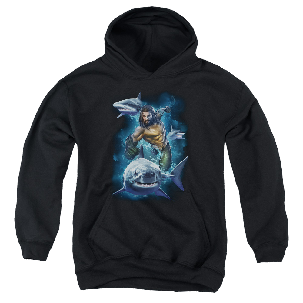 Aquaman Movie Swimming With Sharks - Youth Hoodie