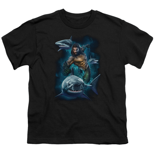 Aquaman Movie Swimming With Sharks - Youth T-Shirt