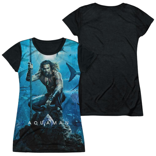Aquaman Movie Poster - Juniors Black Back T-Shirt