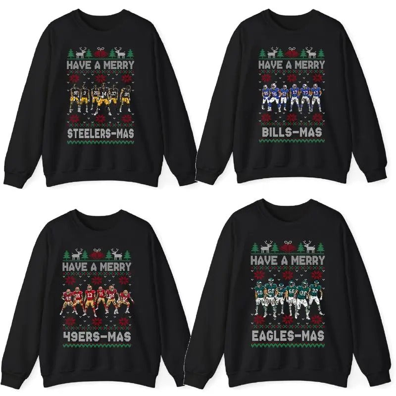 All Team Football Ugly Christmas Sweatshirt, Football Christmas Sweater, Funny Football Shirt,  Sport Shirt for Women and Men