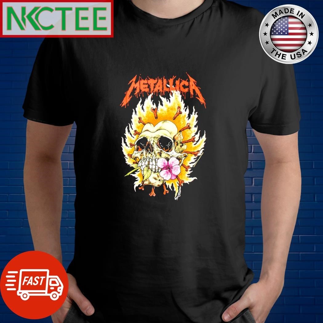 Awesome Metallica Flaming Skull rose shirt