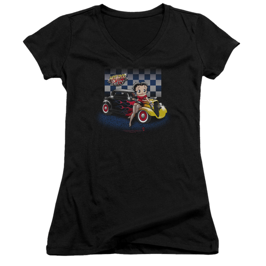 Betty Boop Hot Rod Boop - Juniors V-Neck T-Shirt