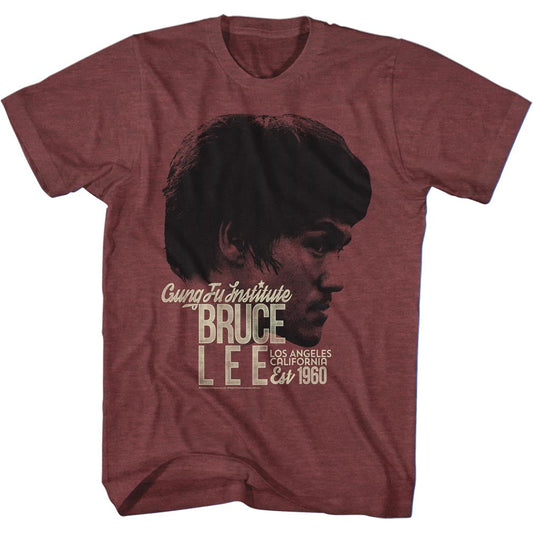 Bruce Lee Mens S/S T-Shirt - Est1960 - Heather Vintage Maroon Heather