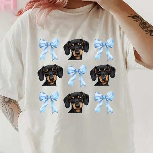 BLACK DACHSHUND with bows Shirt~ Unisex Apparel Relaxed Fit Printed In The USA Clothing Womenswear Casual Comfort Cotton Top Athletic Boho Chic