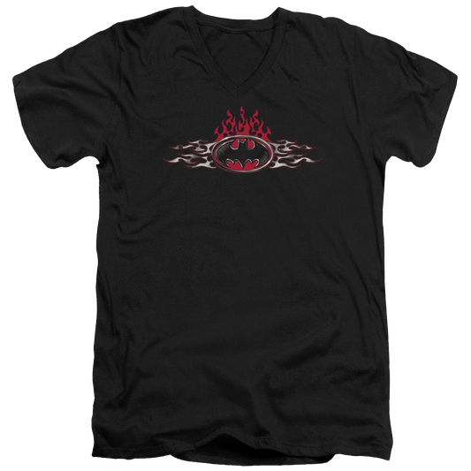 Batman Steel Flames Logo - Men's V-Neck T-Shirt