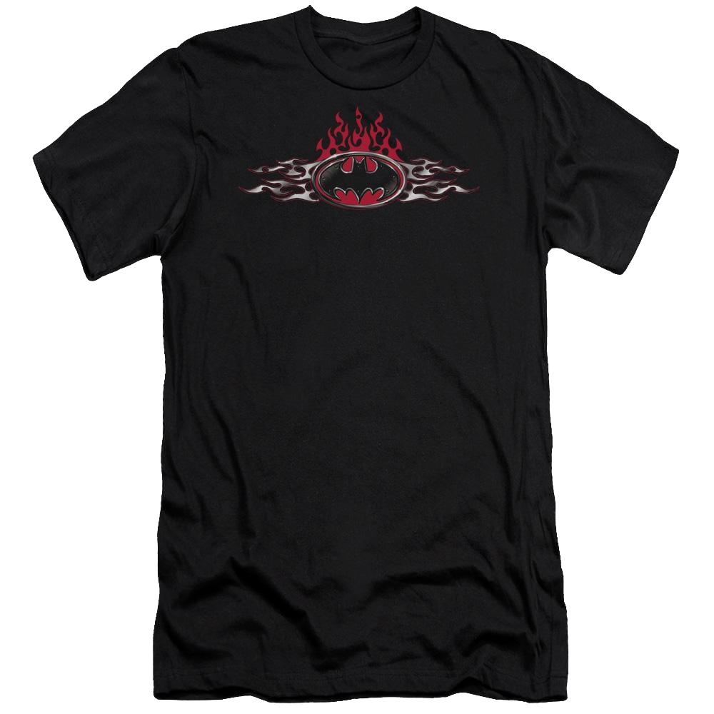 Batman Steel Flames Logo - Men's Premium Slim Fit T-Shirt