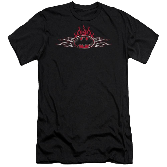 Batman Steel Flames Logo - Men's Premium Slim Fit T-Shirt