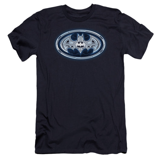 Batman Cyber Bat Shield Premium Bella Canvas Slim Fit Mens T Shirt Navy Blue