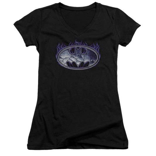 Batman Cracked Shield - Juniors V-Neck T-Shirt