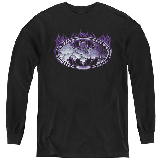 Batman Cracked Shield Long Sleeve Kids Youth T Shirt Black