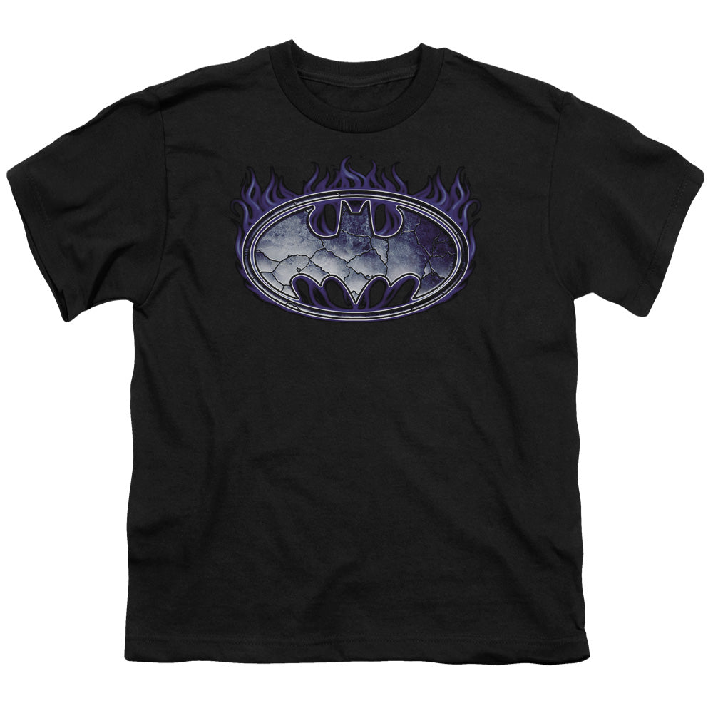 Batman Cracked Shield Kids Youth T Shirt Black