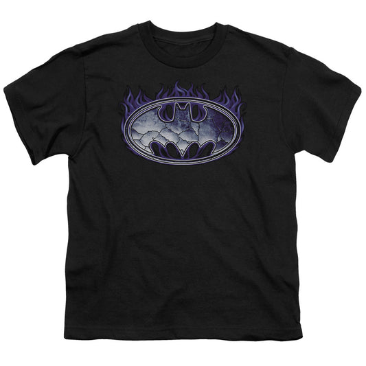 Batman Cracked Shield Kids Youth T Shirt Black