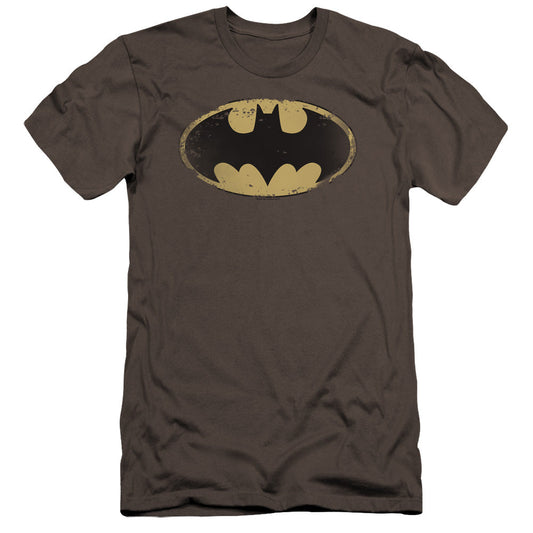 Batman Distressed Shield Premium Bella Canvas Slim Fit Mens T Shirt Charcoal