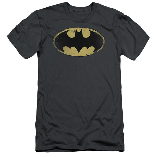 Batman Distressed Shield Slim Fit Mens T Shirt Charcoal