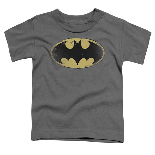 Batman Distressed Shield Toddler Kids Youth T Shirt Charcoal