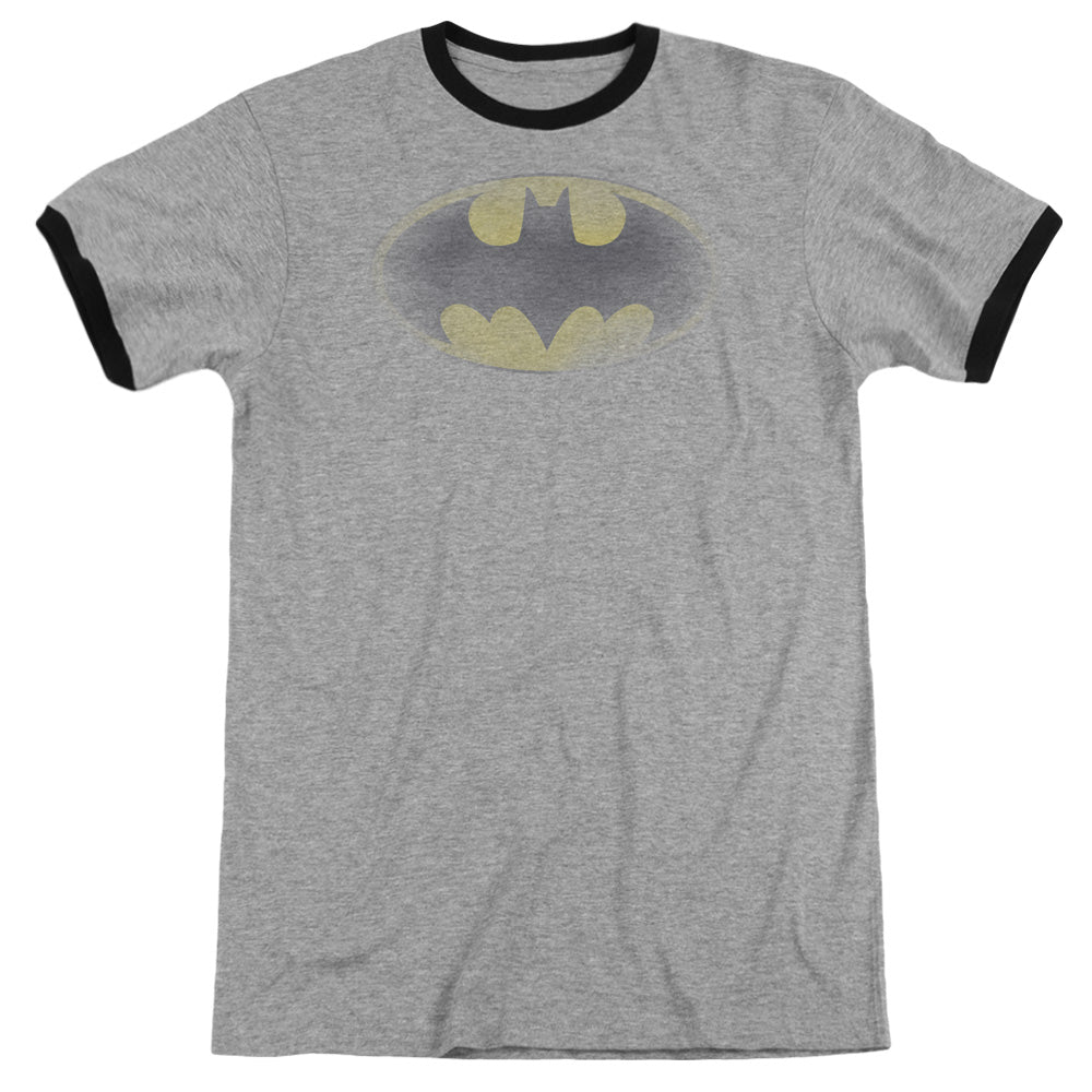Batman Faded Logo Heather Ringer Mens T Shirt Heather Black