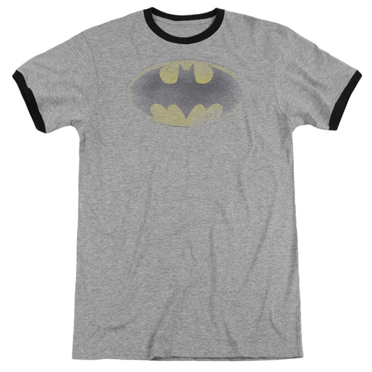 Batman Faded Logo Heather Ringer Mens T Shirt Heather Black