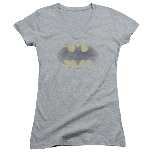 Batman Faded Logo - Juniors V-Neck T-Shirt