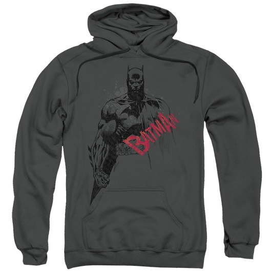Batman Sketch Bat Red Logo - Pullover Hoodie