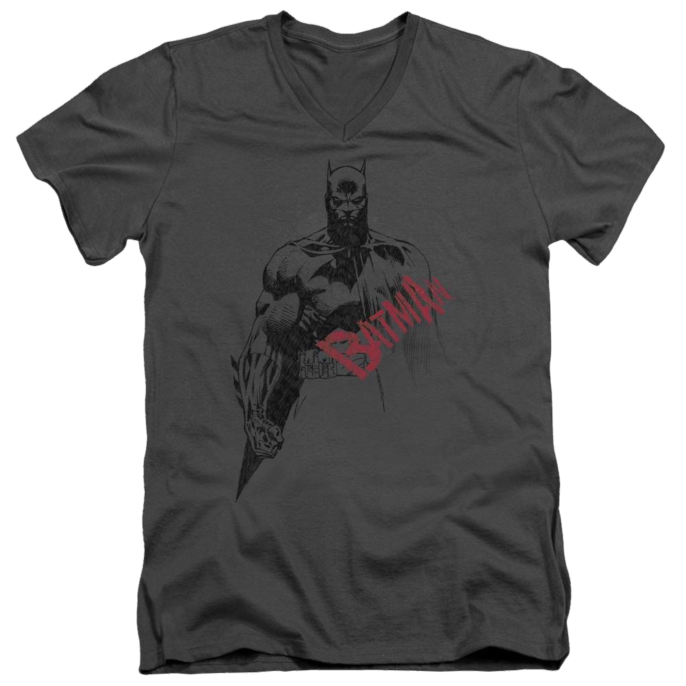 Batman Sketch Bat Red Logo - Men's V-Neck T-Shirt