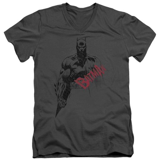 Batman Sketch Bat Red Logo - Men's V-Neck T-Shirt
