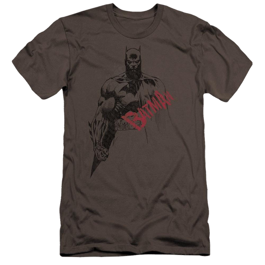 Batman Sketch Bat Red Logo Premium Adult Slim Fit T-Shirt